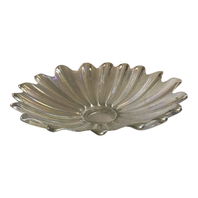 Mid-Century Clear Irridescent Bowl Large With Ruffled Edges For Sale