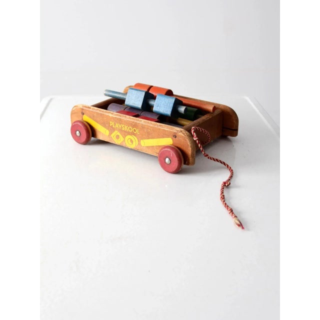 Mid-Century Modern Vintage Playskool Wagon With Toy Blocks For Sale - Image 3 of 9