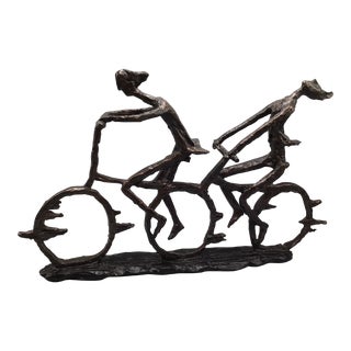 Litton Lane Brass Polystone People Sculpture With Bike For Sale