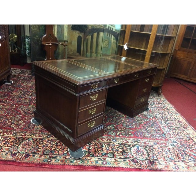 Wood Vintage Executive Desk, Leather Top Desk, Sligh Furniture For Sale - Image 7 of 18