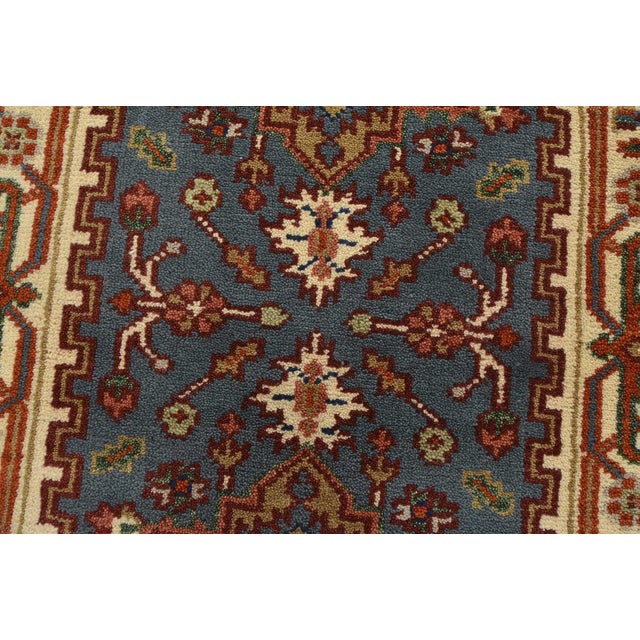 Heriz Runner 2’6” X 6’1” Blue Wool Tribal Hand-Knotted Oriental Rug For Sale In Philadelphia - Image 6 of 11