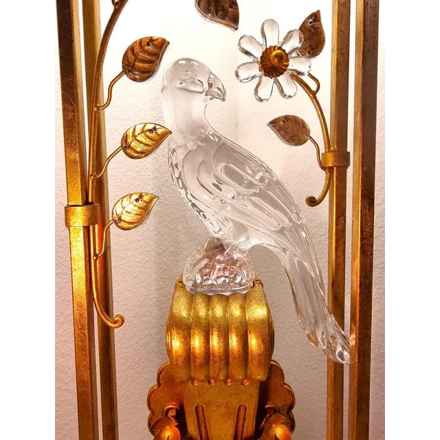 Parrot Table Lamp with Shade with Glass Ornaments and Leaf Gilding attributed to Maison Bagues for Banci Firenze, 1970s For Sale - Image 4 of 12