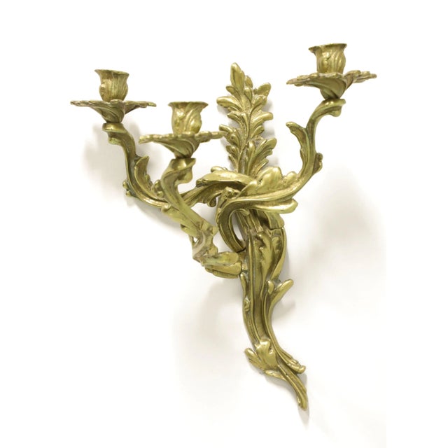 Brass Antique 1920's Solid Brass Rococo Style Candle Wall Sconce For Sale - Image 8 of 8