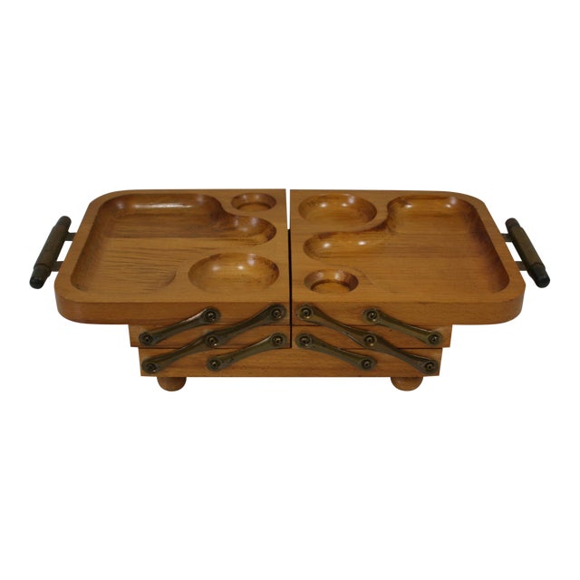 Vintage 1950s Karoff Originals Light Brown Wood Folding 3 Tier Expandable Buffet Server Tray