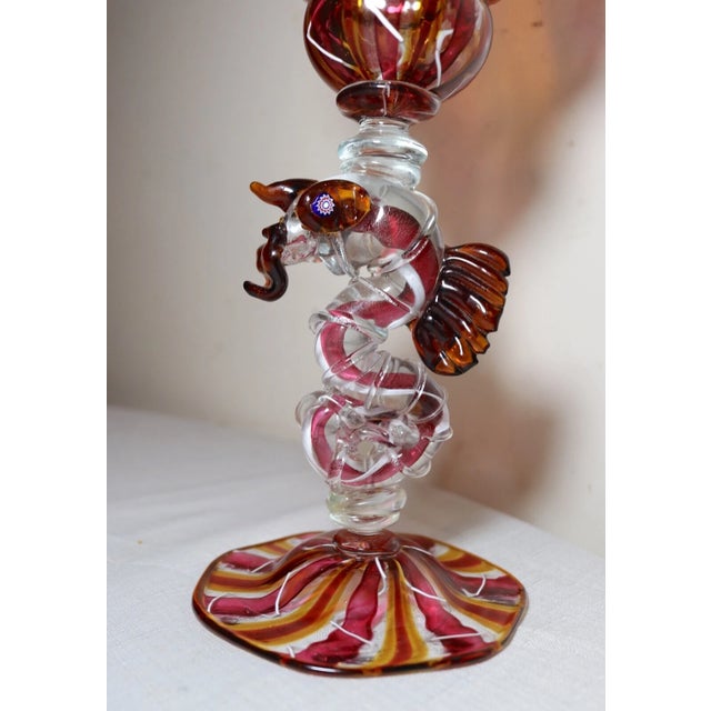 1990s Hand Blown Serpent Venetian Heath Conner Studio Glass Goblet Chalice Stemware For Sale - Image 4 of 12