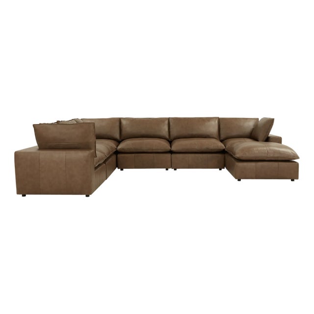 Wood Cali Brown Leather Modular Large Chaise Sectional For Sale - Image 7 of 7