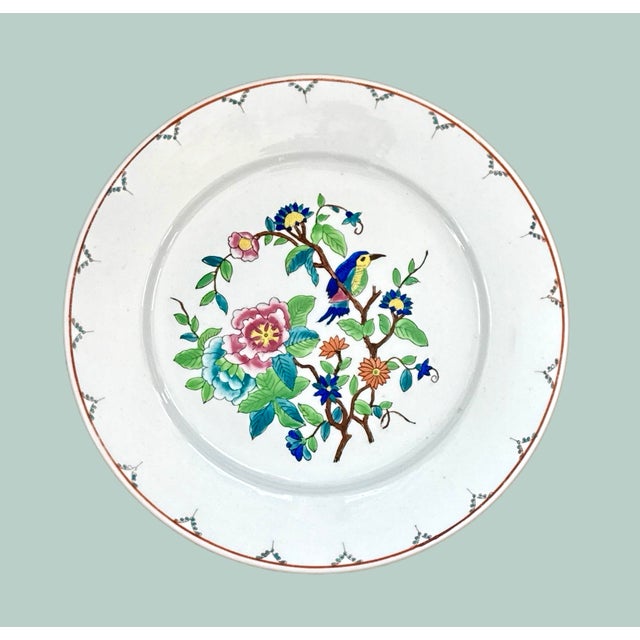 Vintage Pink and Green Floral Chinoiserie Plate Collection - Set of 3 For Sale - Image 4 of 11
