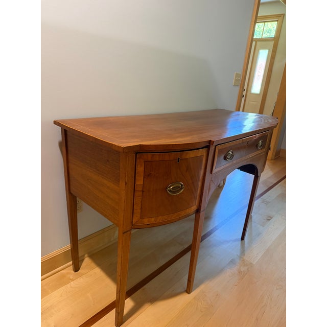 Antique Sheraton Style Inlaid Mahogany Bow-Front Sideboard For Sale - Image 4 of 9