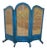 Turquoise Scrubbed Wood and Caned 3 Panel Screen For Sale