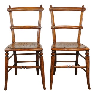 Vintage Punched Seat Dining Chairs in Wood from Luterma, Estonia, Set of 2 For Sale