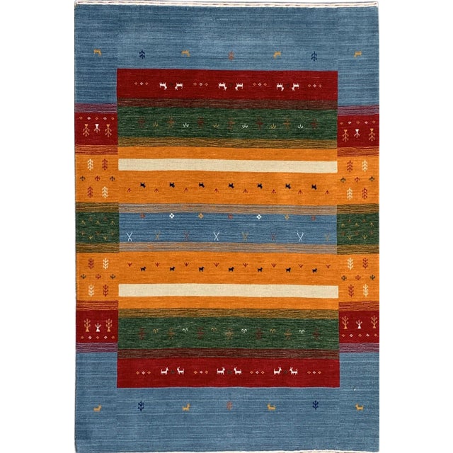 Indian 9x12 Timeless Gabbeh Multicolor Abstract Tribal Modern Handmade Wool Carpet Rug For Sale - Image 3 of 6