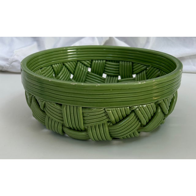 Vintage Round Italian Green Ceramic Basket Chairish