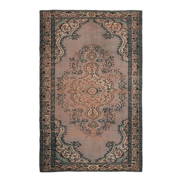 1970s Vintage Turkish Oushak Handmade Wool Cotton Brown Area Rug For Sale