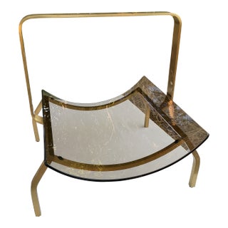 MCM Brass and Glass Modern Fireplace Wood Holder For Sale