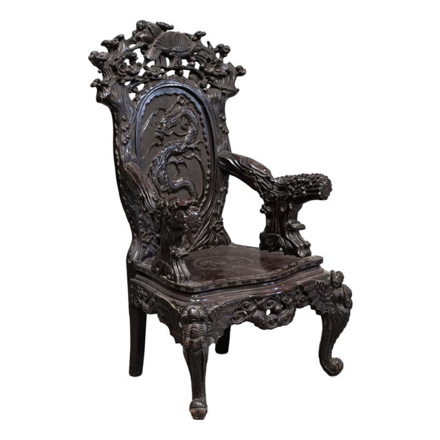 Antique Japanese High Back Red Lacquer Monkey Armchair For Sale