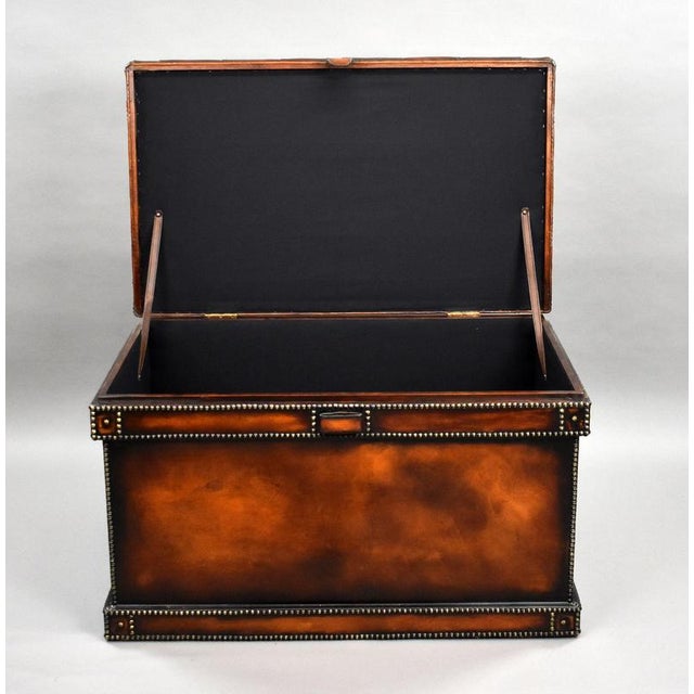 Antique Hand-Dyed Leather Ottoman, 1920 For Sale - Image 3 of 9