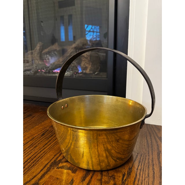 Antique French Brass Preserving Pot With Iron Swing Handle and Copper Rivets For Sale - Image 9 of 9