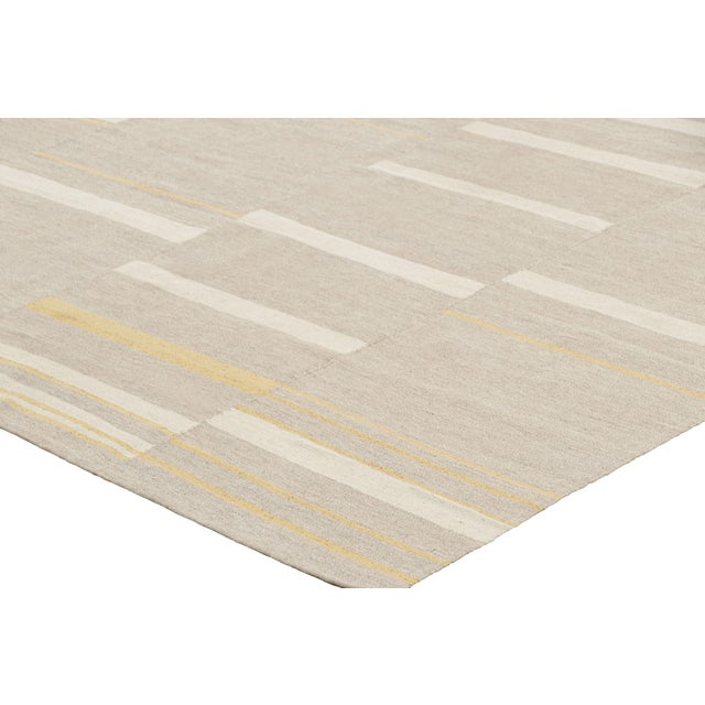 Rug & Kilim’s Contemporary Kilim With Textural Taupe, Cream and Gold Stripes For Sale In New York - Image 6 of 7