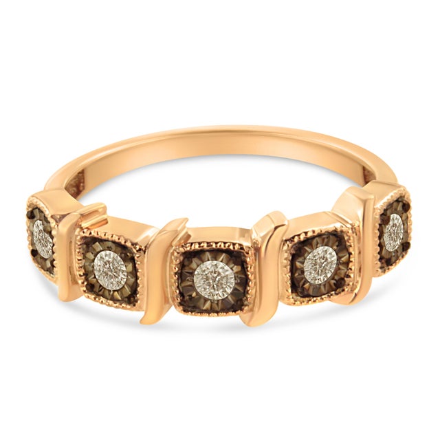 Contemporary 10K Rose Gold Flashed .925 Sterling Silver Miracle-Set Diamond 5-Stone Band Ring (1/4 Cttw, J-K Color, I1-I2 Clarity) - Size 7 For Sale - Image 3 of 6