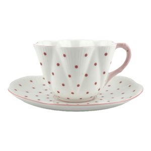 Shelley Polka Dot Pink Cup and Saucer, Dainty Shape, 1950s English Bone China Teacup