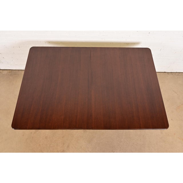 Brown Baker Furniture Style Georgian Mahogany Double Pedestal Extension Dining Table, Newly Refinished For Sale - Image 8 of 12