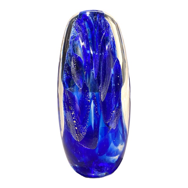 Stunning Michael Nourot Cobalt Art Glass Oversize Paperweight For Sale
