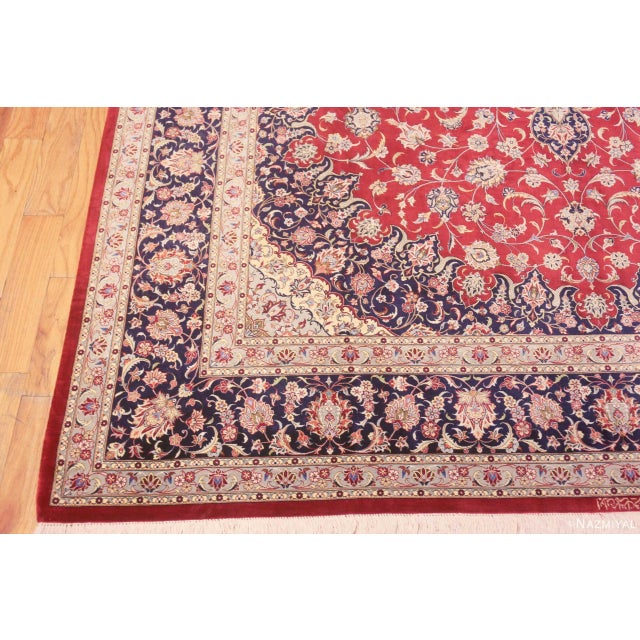 Red Nazmiyal Collection 1950s Fine Floral Vintage Persian Silk Kashan Rug For Sale - Image 8 of 8