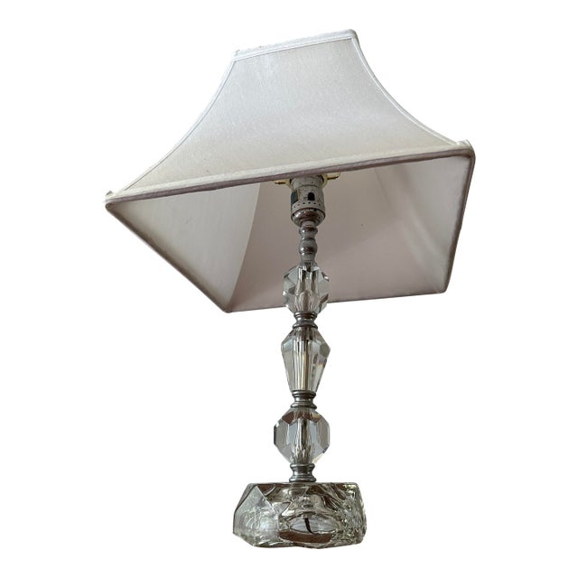 Mid 20th Century Stacked Crystals Leaded Glass Nightstand/Boudoir/Desk Lamp For Sale