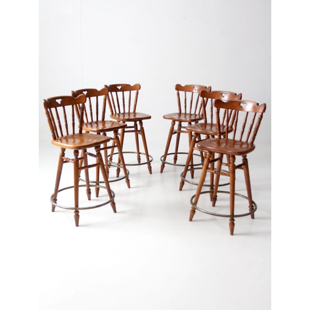 Brown Mid-Century Tell City Swivel Seat Counter Stools Set of 6 For Sale - Image 8 of 17