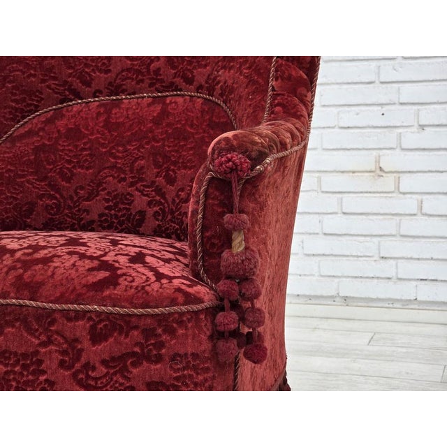 Danish Highback Armchair in Velour with Beech Legs, 1950s For Sale - Image 12 of 18