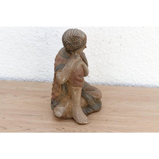 Wood Charming Petite Carved & Painted Sleeping Buddha For Sale - Image 7 of 8