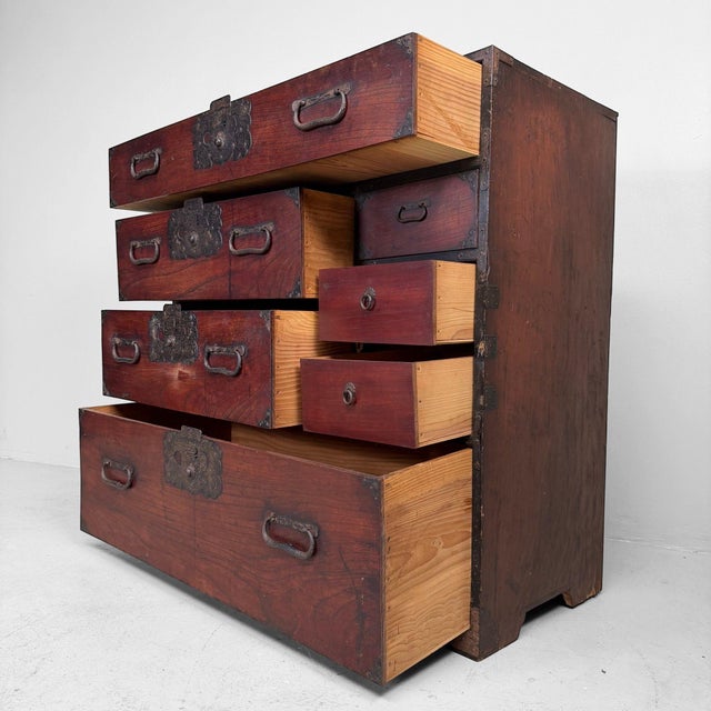 Characterful Japanese tansu, dating from the late Meiji period, ca. 1890–1910. Dimensions: height 90 cm, width 90 cm,...