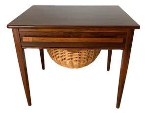 Sewing Table in Rosewood with Wicker Basket by Johannes Andersen for CFC Silkeborg, 1960s