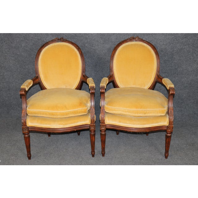 Pair Louis XVI Style French Armchairs For Sale - Image 4 of 13