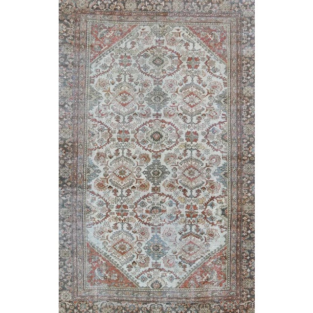 Antique Sultanabad-Mahal Rug in Ivory, Terracotta, Light Blue, Charcoal For Sale - Image 4 of 12