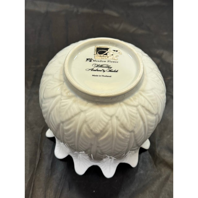 Andrea by Sadek Williamsburg Meadow Flower White Embossed Porcelain Cachepot For Sale - Image 4 of 6