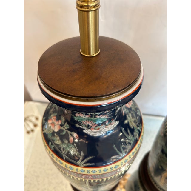 1950s Monumental Chinoiserie Famille Noir Style Pair of Table Lamps by Frederick Cooper - a Pair For Sale - Image 12 of 18