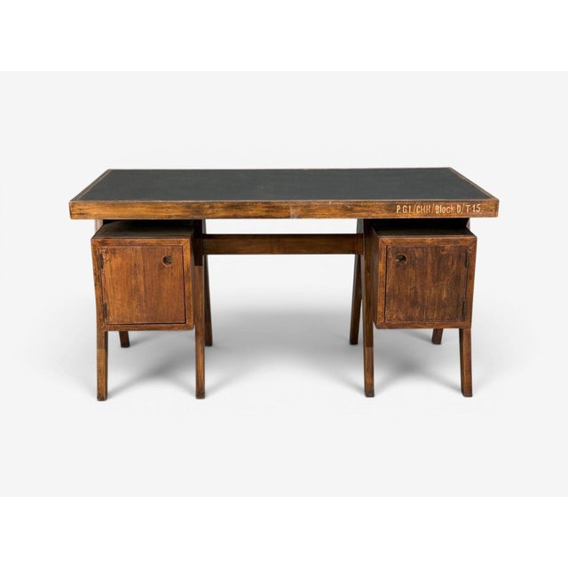 Pierre Jeanneret, Rare Writing Desk, Teak, Leatherette, Chandigarh, India, 1960s For Sale - Image 11 of 14