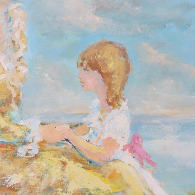 Oversized Oil on Canvas Scenic Portrait Painting of a Mother & Daughter 20thC For Sale - Image 4 of 11