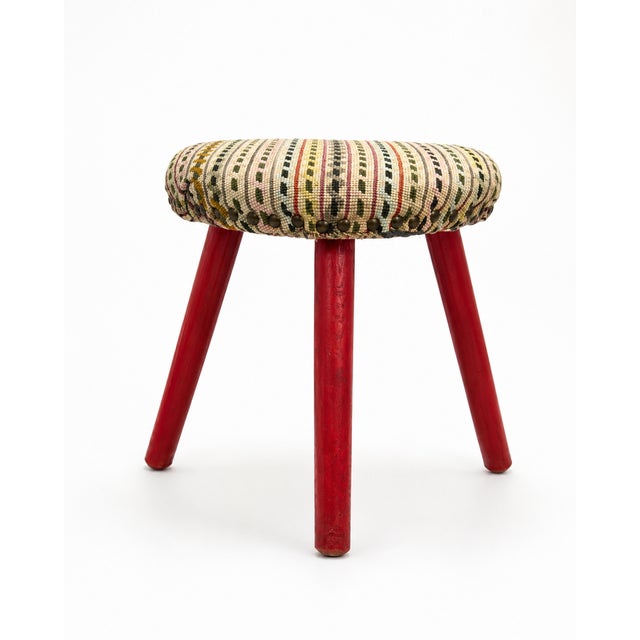 Mid-Century Modern Oval Tripod Ottoman in Kilim Brocade Fabric, 1960s For Sale - Image 10 of 10