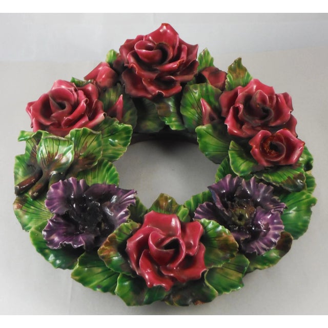 French large crown with roses in high relief, circa 1890. Highly decorative pieces, very heavy. Numerous chips previously...