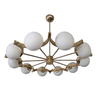 Murano White Glass and Brass Chandelier, 2000s For Sale