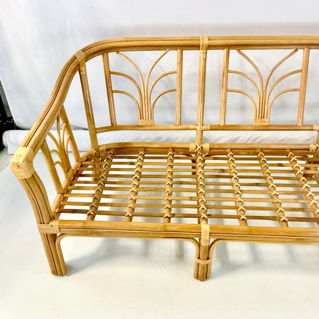 1970s 1970s Vintage Coastal Boho Chic Hollywood Regency Ficks Reed Bamboo & Rattan Sofa For Sale - Image 5 of 18