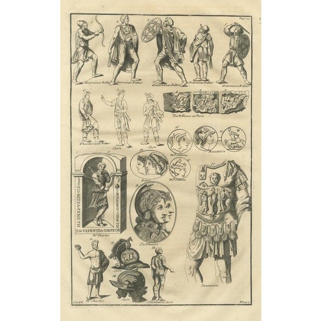 Beige Montfaucon, Barbarian Warriors of the Antonine Column, Helmets and Gems, 1722, Engraving For Sale - Image 8 of 8
