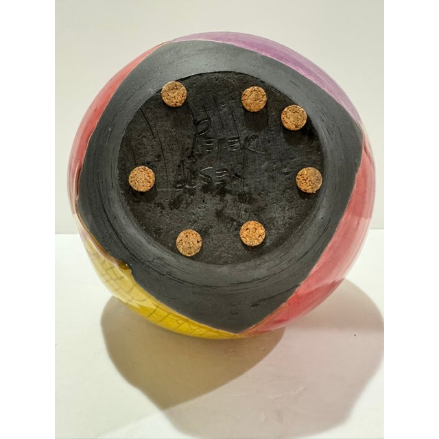 Peter Aslan Raku Pottery Orb Vase Multicolor Crackle Glaze Studio Ceramic For Sale - Image 11 of 13