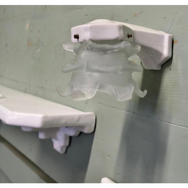 1920s Art Deco Ceramic Bathroom Shelf with Mug Holder and Wall Light, 1920 For Sale - Image 5 of 8