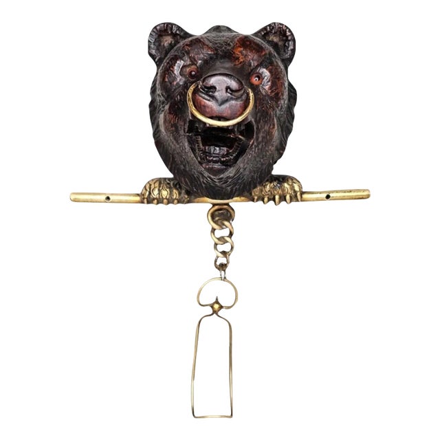 Rustic Antique Black Forest Carved Bear Wall-Mounted Hanger For Sale