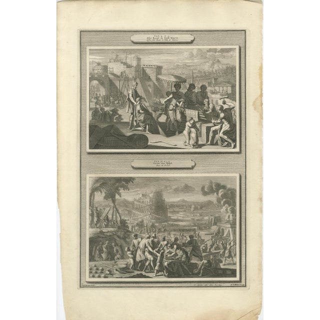 Early 18th Century Pieter Mortier, Flood to Babel Scenes, 1700s, Engraving, Set of 6 For Sale - Image 5 of 9