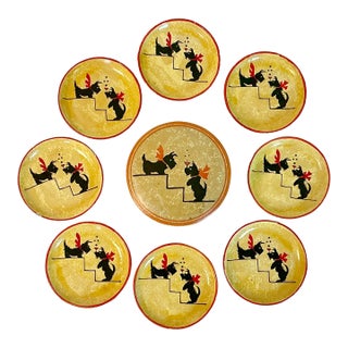 1950s Vintage Boho Chic Scottish Terrier Coasters - Set of 9. For Sale