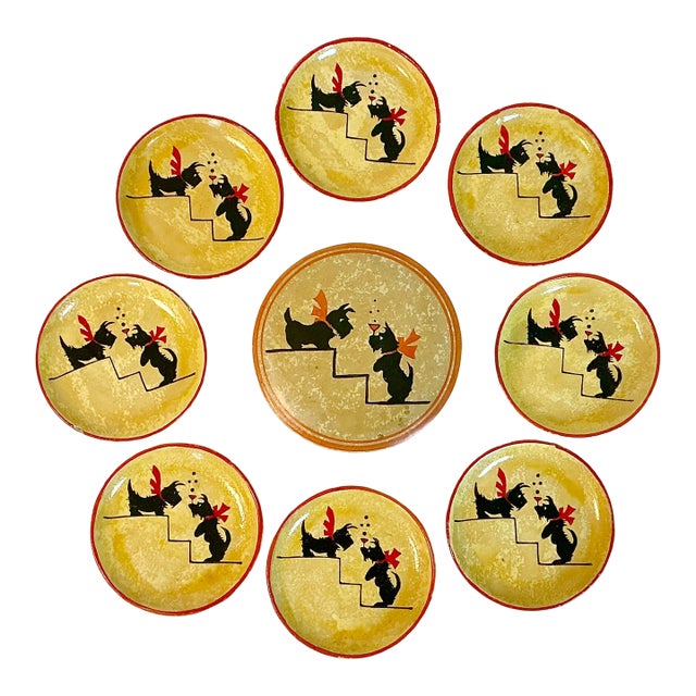 1950s Vintage Boho Chic Scottish Terrier Coasters - Set of 9. For Sale
